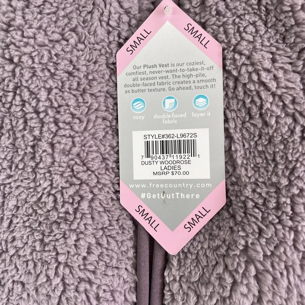 Free Country Vest Womens Small Purple Plush Fleece Faux Fur Full Zip Pockets